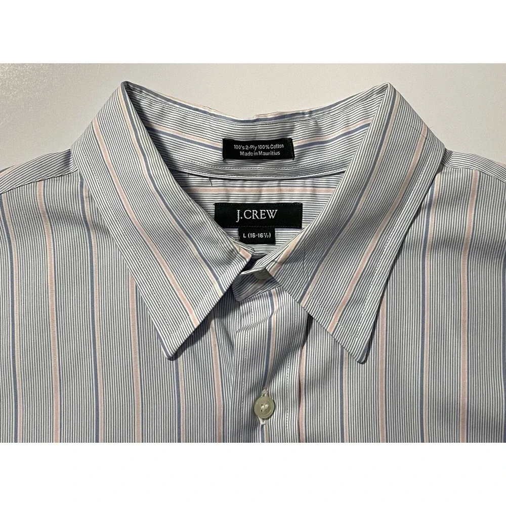 J. Crew Men's Button-down‎ Shirt Blue White Pink Stripe L 16-16.5 100% Cotton